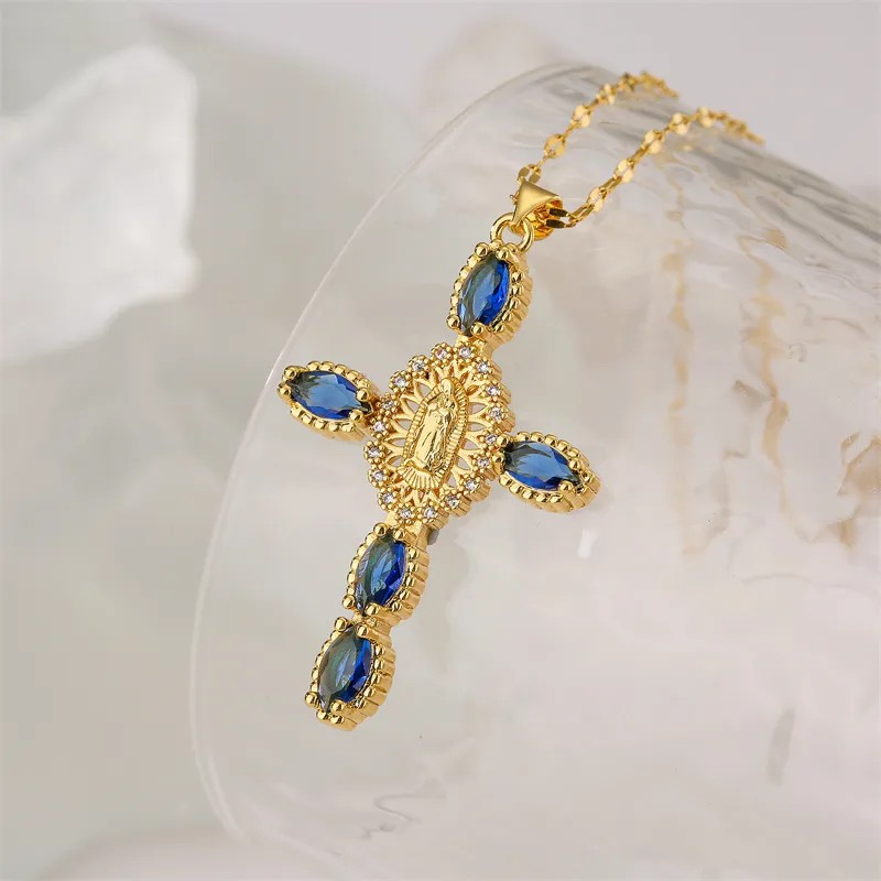 Simple Style Commute Human Cross Stainless Steel Copper Plating Inlay Zircon Gold Plated Pendant Necklace_colorza_7