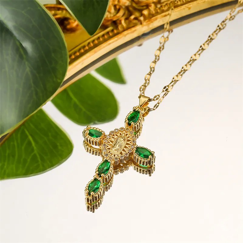 Simple Style Commute Human Cross Stainless Steel Copper Plating Inlay Zircon Gold Plated Pendant Necklace_colorza_9