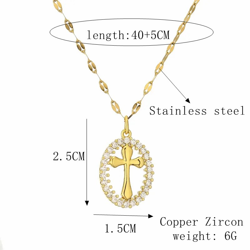 Casual Simple Style Cross Tree Stainless Steel Copper Plating Hollow Out Inlay Zircon Gold Plated Pendant Necklace_colorza_1