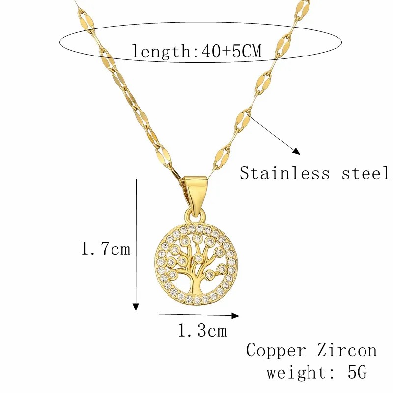 Casual Simple Style Cross Tree Stainless Steel Copper Plating Hollow Out Inlay Zircon Gold Plated Pendant Necklace_colorza_3