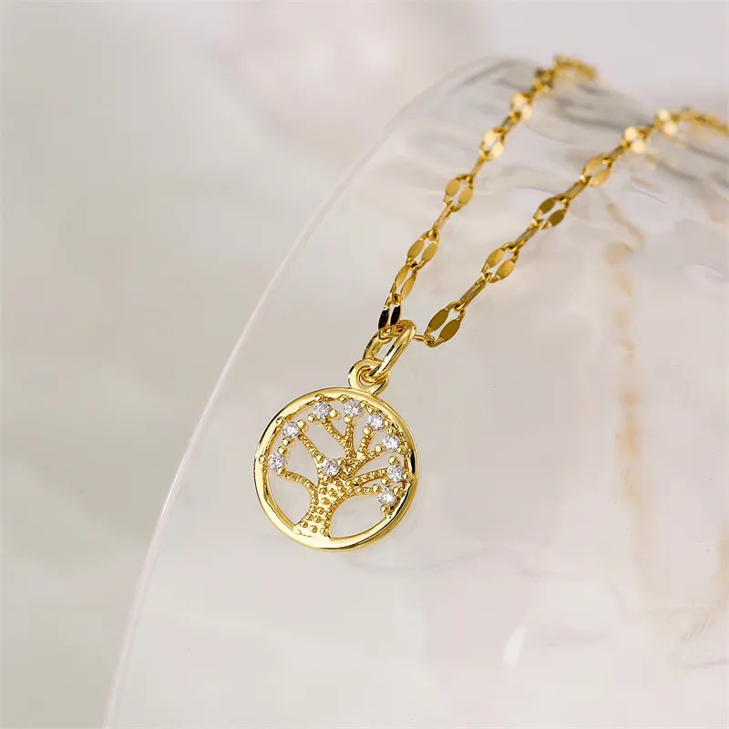 Casual Simple Style Cross Tree Stainless Steel Copper Plating Hollow Out Inlay Zircon Gold Plated Pendant Necklace_colorza_8