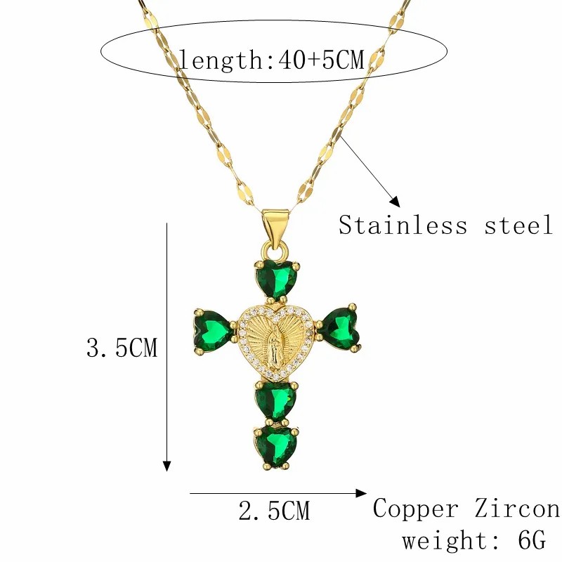 Simple Style Commute Human Cross Heart Shape Stainless Steel Copper Plating Inlay Zircon Gold Plated Pendant Necklace_colorza_1