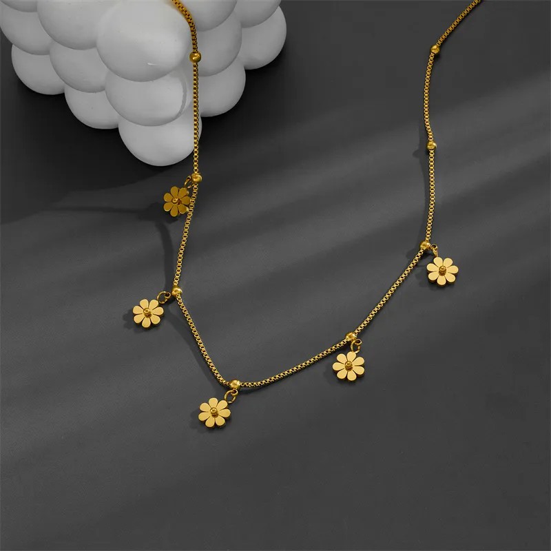 Sweet Simple Style Daisy Titanium Steel Plating 18K Gold Plated Pendant Necklace_colorza_2