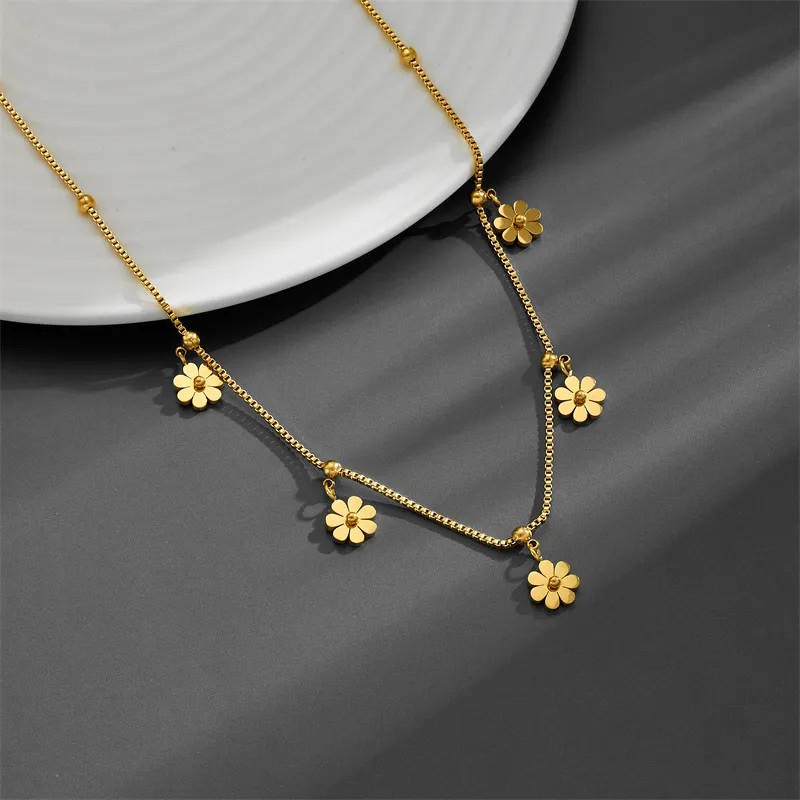 Sweet Simple Style Daisy Titanium Steel Plating 18K Gold Plated Pendant Necklace_colorza_4