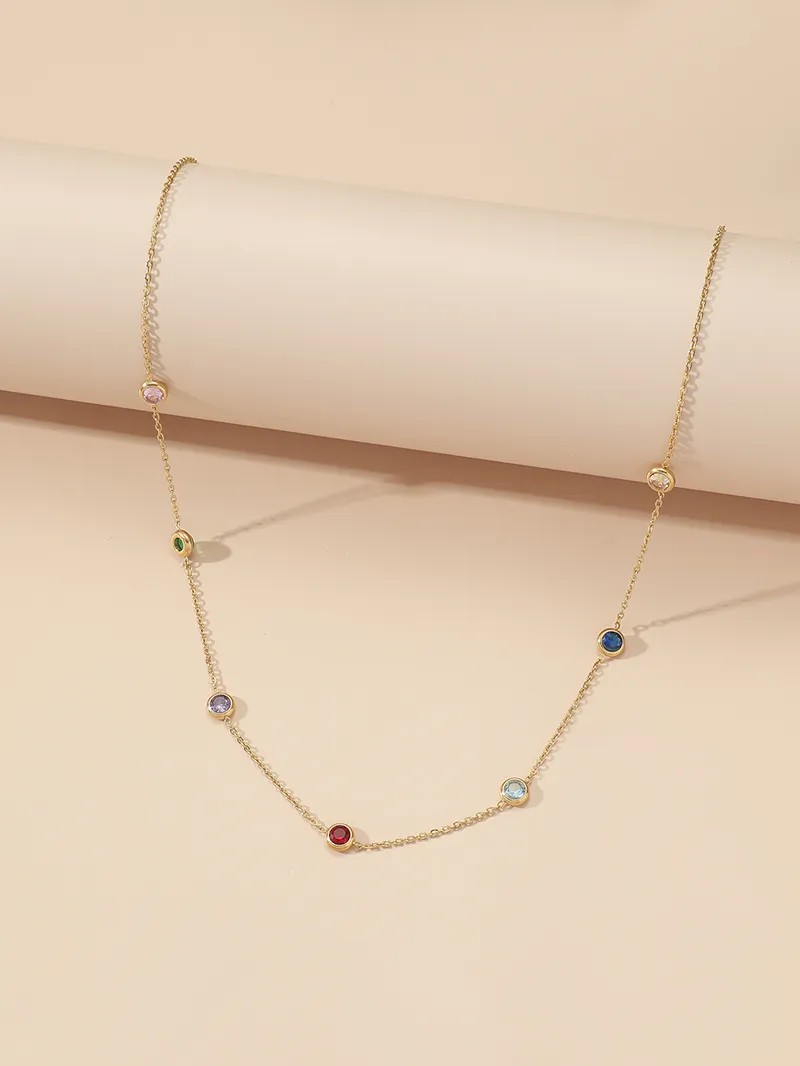 Casual Modern Style Round Titanium Steel Polishing Plating Inlay Rhinestones 18K Gold Plated Necklace_colorza_2