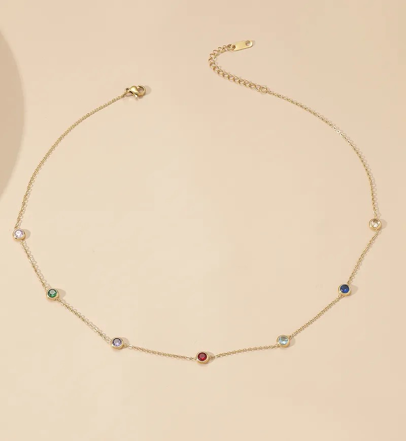 Casual Modern Style Round Titanium Steel Polishing Plating Inlay Rhinestones 18K Gold Plated Necklace_colorza_3