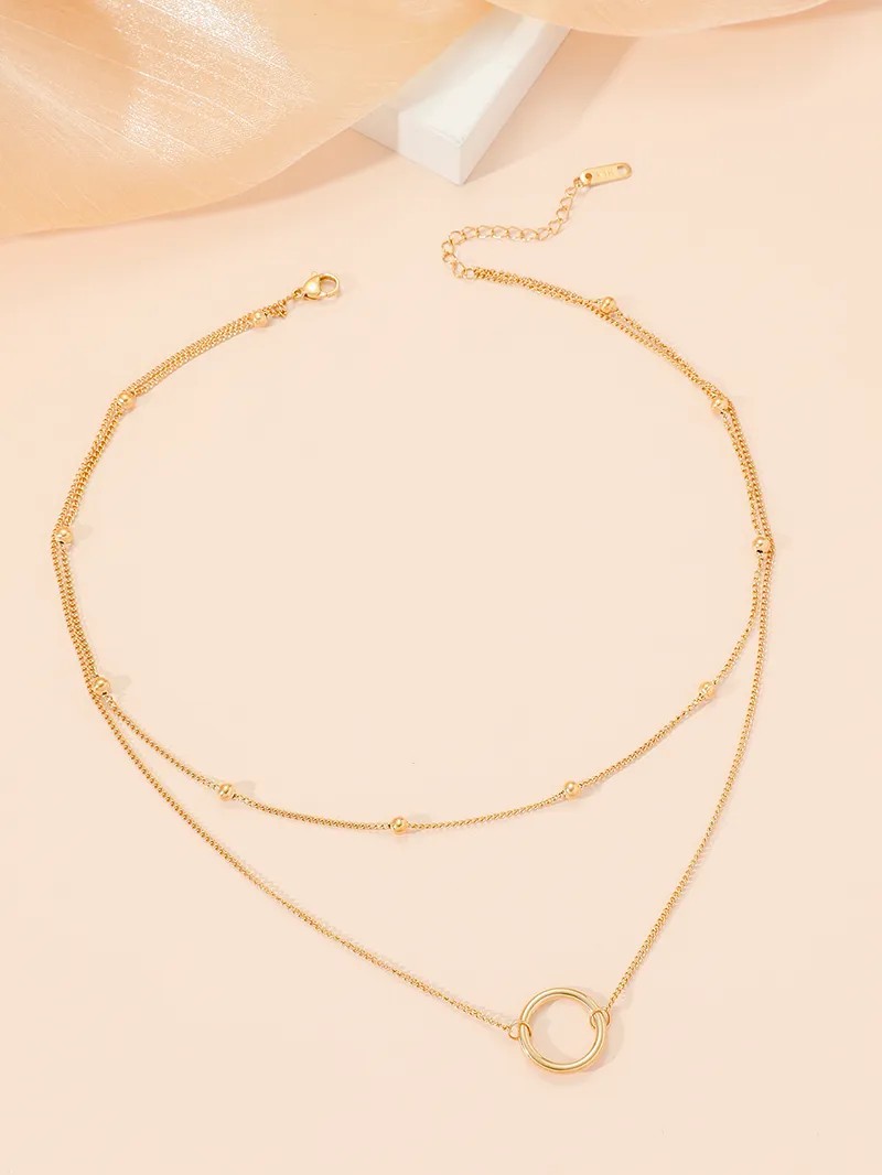 Casual Modern Style Circle Titanium Steel Polishing Plating 18K Gold Plated Layered Necklaces_colorza_3