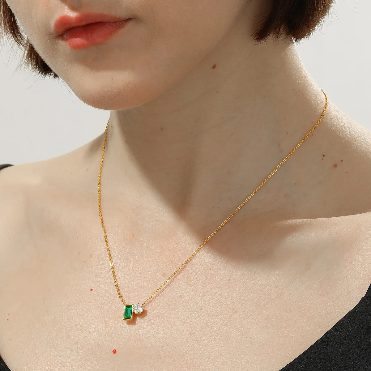 IG Style Simple Style Letter Square Stainless Steel Plating Inlay Zircon 18K Gold Plated Necklace_colorza_4