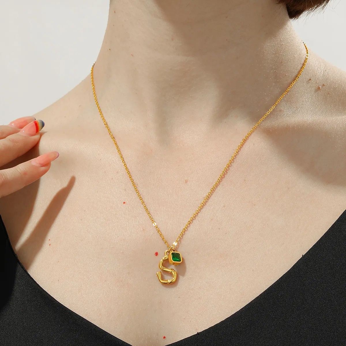 IG Style Simple Style Letter Square Stainless Steel Plating Inlay Zircon 18K Gold Plated Necklace_colorza_8
