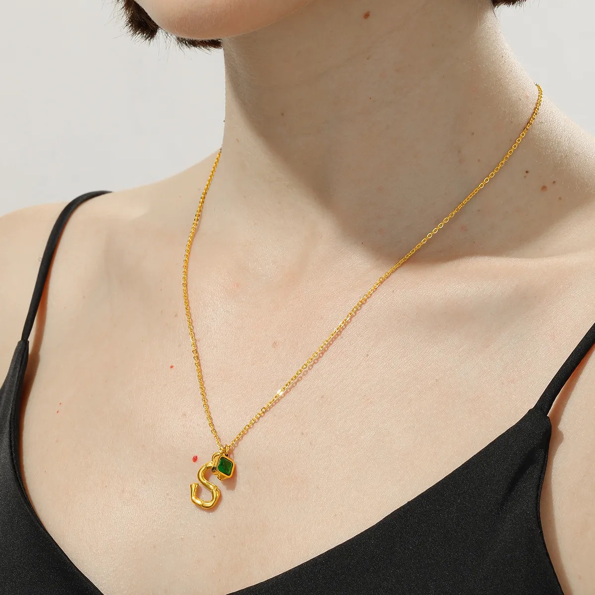 IG Style Simple Style Letter Square Stainless Steel Plating Inlay Zircon 18K Gold Plated Necklace_colorza_9