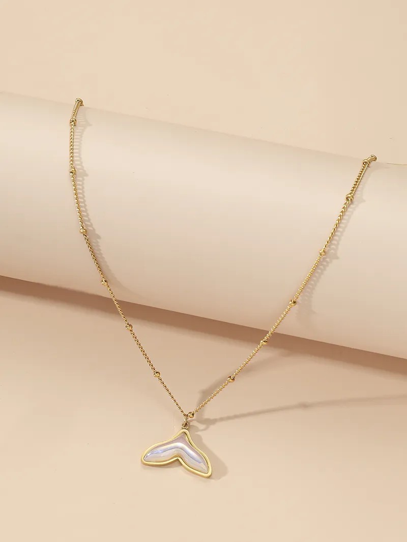 Casual Modern Style Fish Tail Titanium Steel Polishing Plating Inlay Shell 18K Gold Plated Pendant Necklace_colorza_2