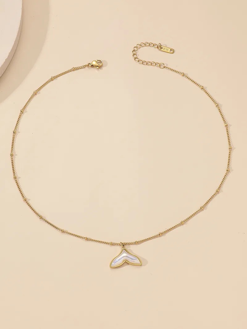 Casual Modern Style Fish Tail Titanium Steel Polishing Plating Inlay Shell 18K Gold Plated Pendant Necklace_colorza_3