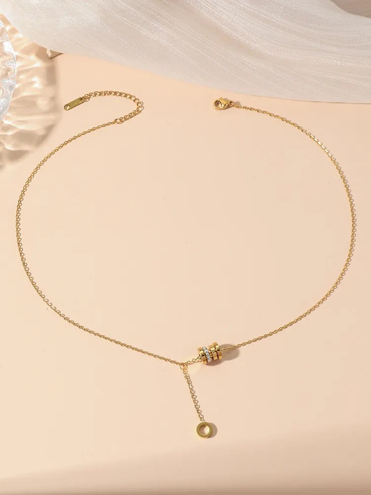 Casual Modern Style Round Titanium Steel Polishing Plating Inlay Rhinestones 18K Gold Plated Necklace_colorza_2