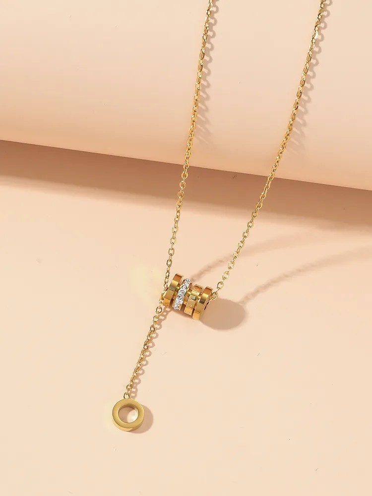 Casual Modern Style Round Titanium Steel Polishing Plating Inlay Rhinestones 18K Gold Plated Necklace_colorza_3
