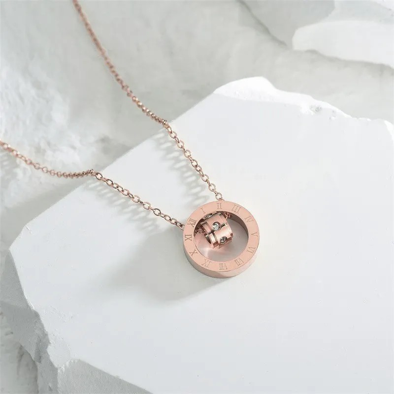 Casual Simple Style Round Number Titanium Steel Polishing Plating Inlay Rhinestones 18K Gold Plated Necklace_colorza_3