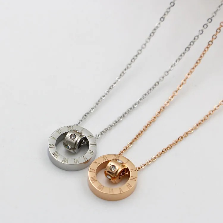 Casual Simple Style Round Number Titanium Steel Polishing Plating Inlay Rhinestones 18K Gold Plated Necklace_colorza_5