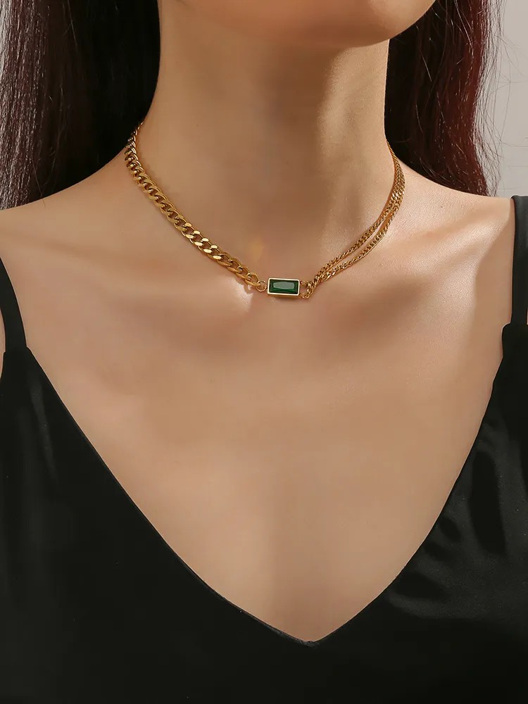 Modern Style Simple Style Square Titanium Steel Polishing Plating Inlay Rhinestones 18K Gold Plated Necklace_colorza_1