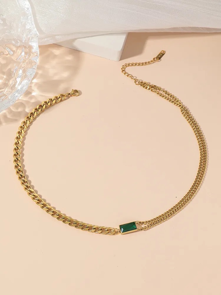 Modern Style Simple Style Square Titanium Steel Polishing Plating Inlay Rhinestones 18K Gold Plated Necklace_colorza_2