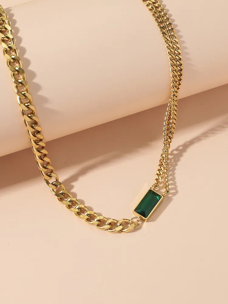 Modern Style Simple Style Square Titanium Steel Polishing Plating Inlay Rhinestones 18K Gold Plated Necklace_colorza_3