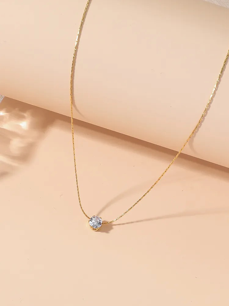 Modern Style Shiny Round Titanium Steel Polishing Plating Inlay Rhinestones 18K Gold Plated Necklace_colorza_1