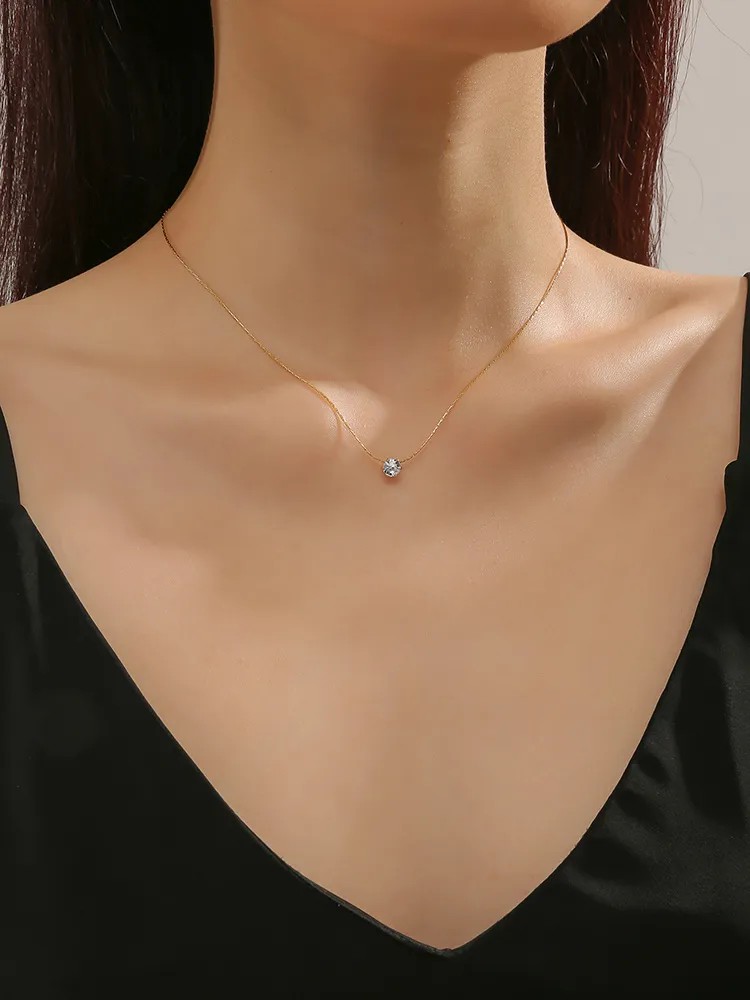 Modern Style Shiny Round Titanium Steel Polishing Plating Inlay Rhinestones 18K Gold Plated Necklace_colorza_2