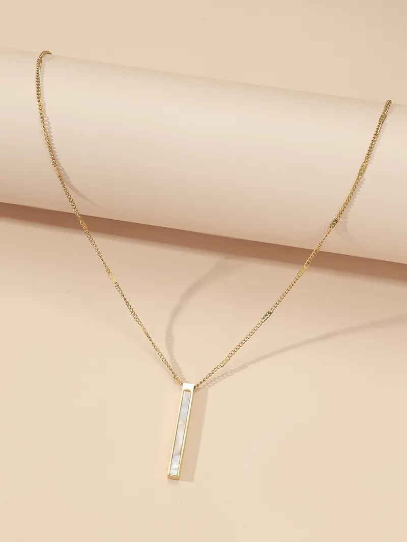 Casual Modern Style Rectangle Titanium Steel Polishing Plating Inlay Shell 18K Gold Plated Pendant Necklace_colorza_2