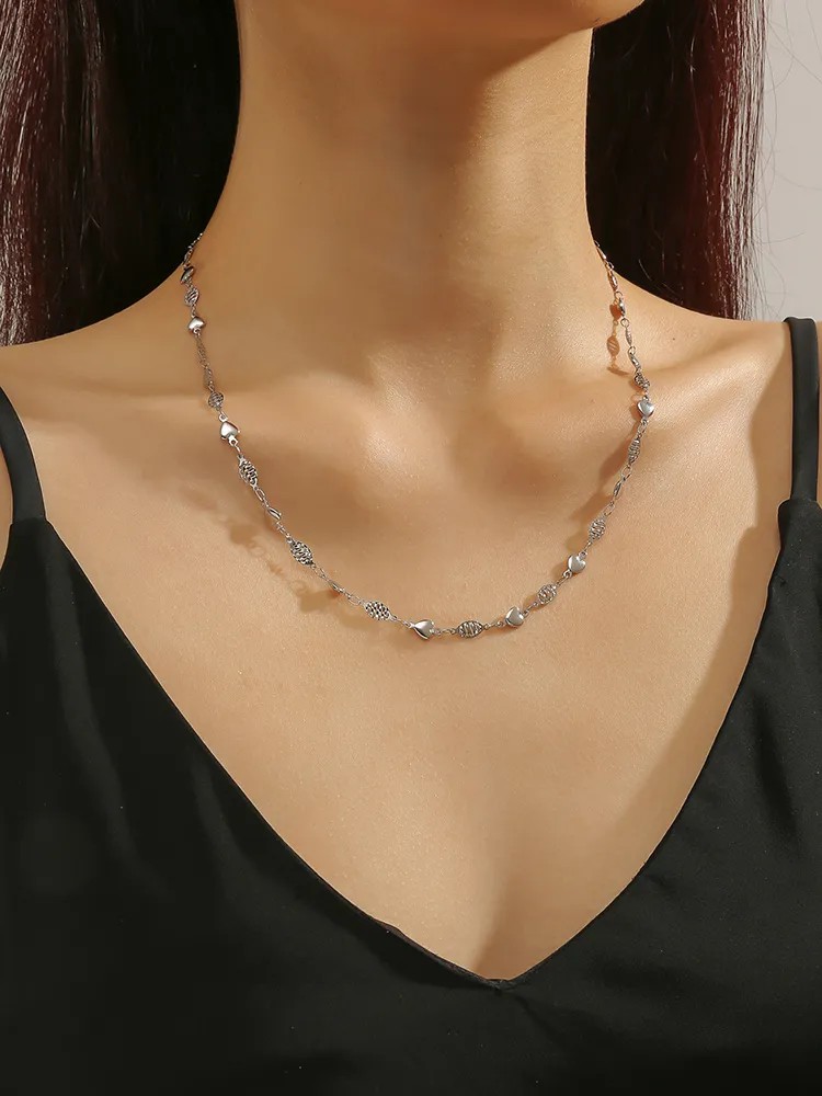 Heart Shape Titanium Steel Polishing Plating 18K Gold Plated Necklace_colorza_2