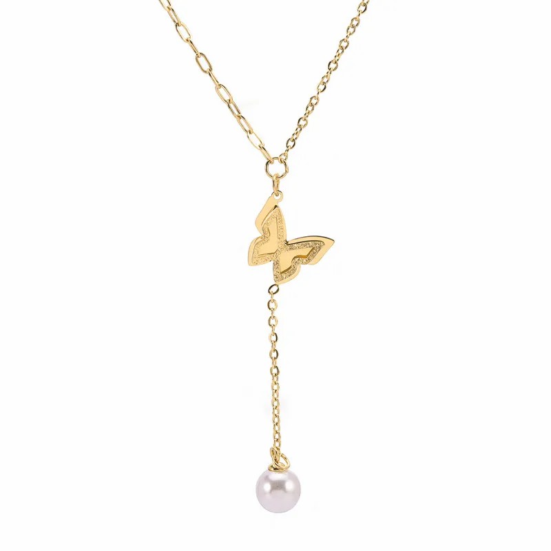 Simple Style Butterfly Titanium Steel Plating 18K Gold Plated Pendant Necklace_colorza_2