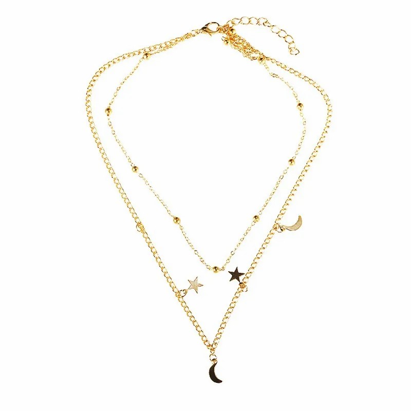 Simple Style Star Moon Titanium Steel Plating 18K Gold Plated Layered Necklaces_colorza_2
