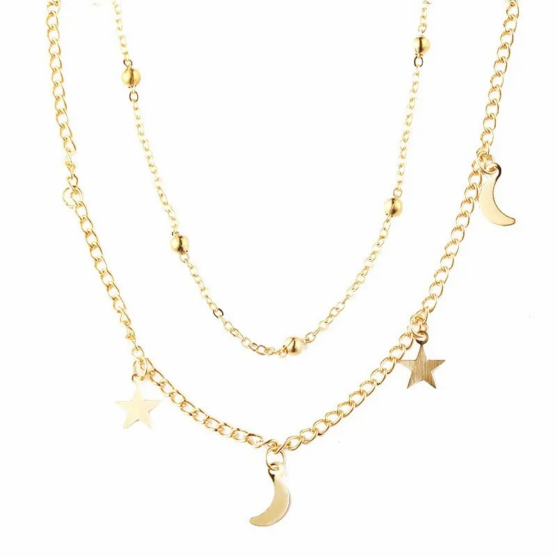 Simple Style Star Moon Titanium Steel Plating 18K Gold Plated Layered Necklaces_colorza_3