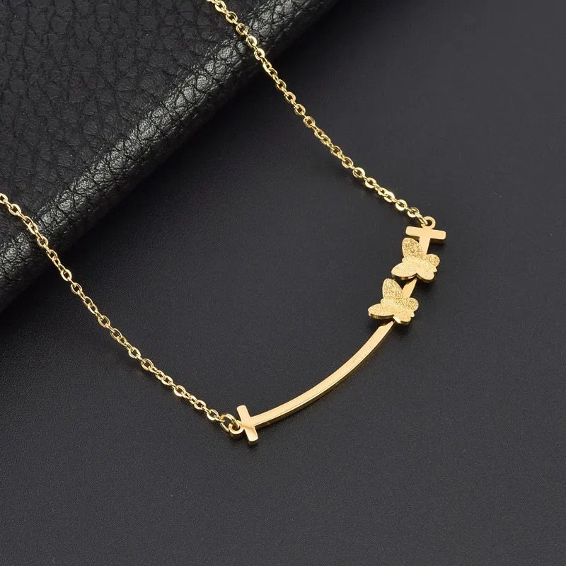 Cute Sweet Butterfly Titanium Steel Plating 18K Gold Plated Necklace_colorza_1