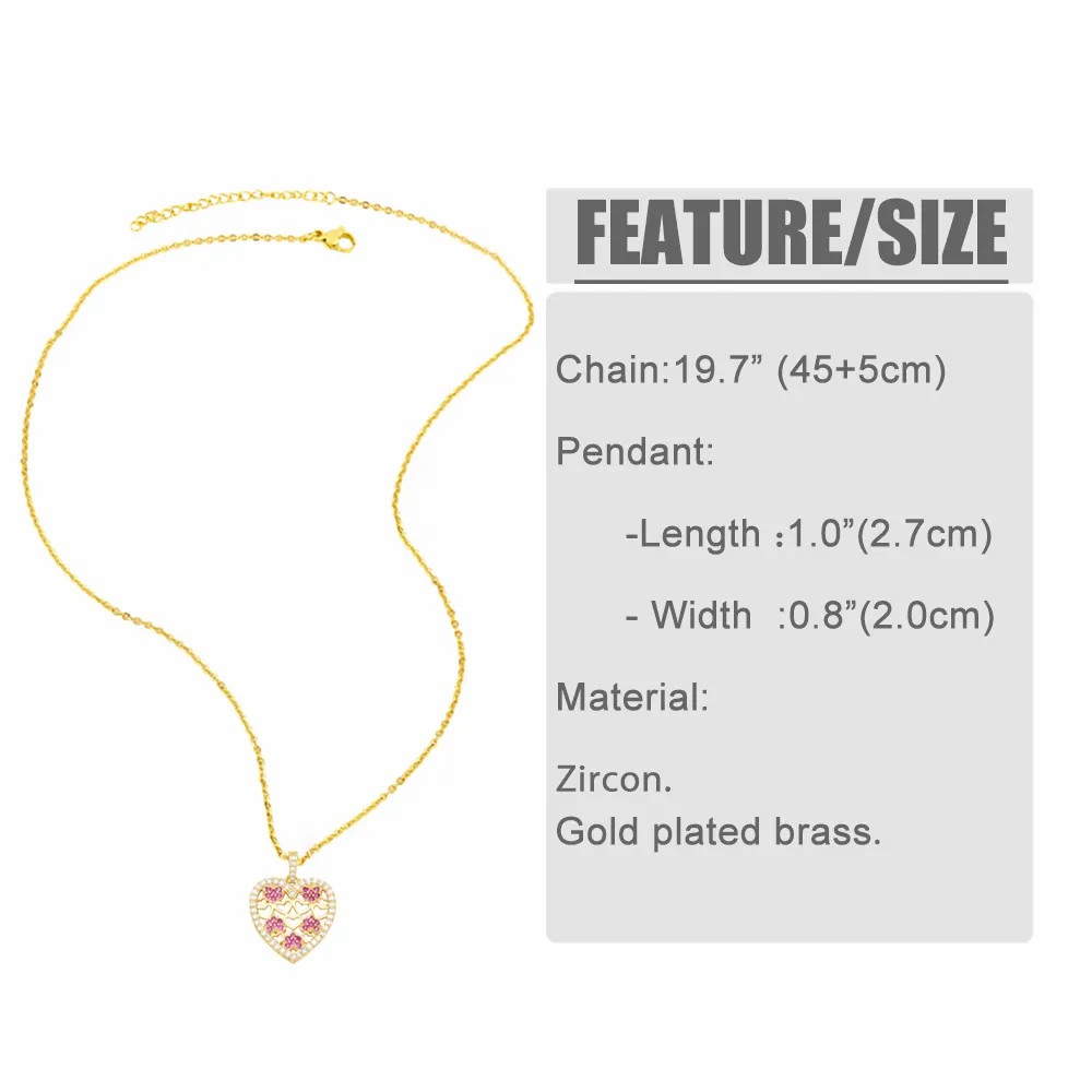 Elegant Heart Shape Stainless Steel Copper Plating Inlay Zircon 18K Gold Plated Pendant Necklace_colorza_1