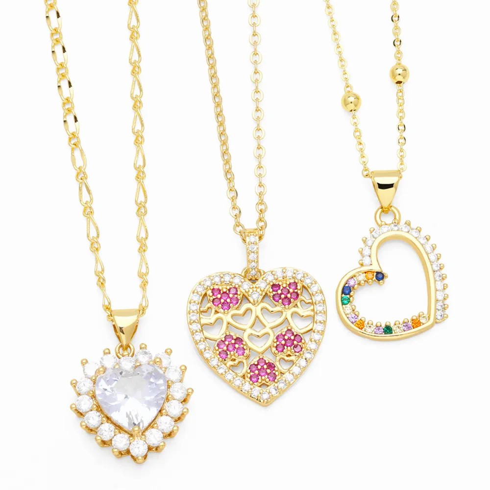 Elegant Heart Shape Stainless Steel Copper Plating Inlay Zircon 18K Gold Plated Pendant Necklace_colorza_2