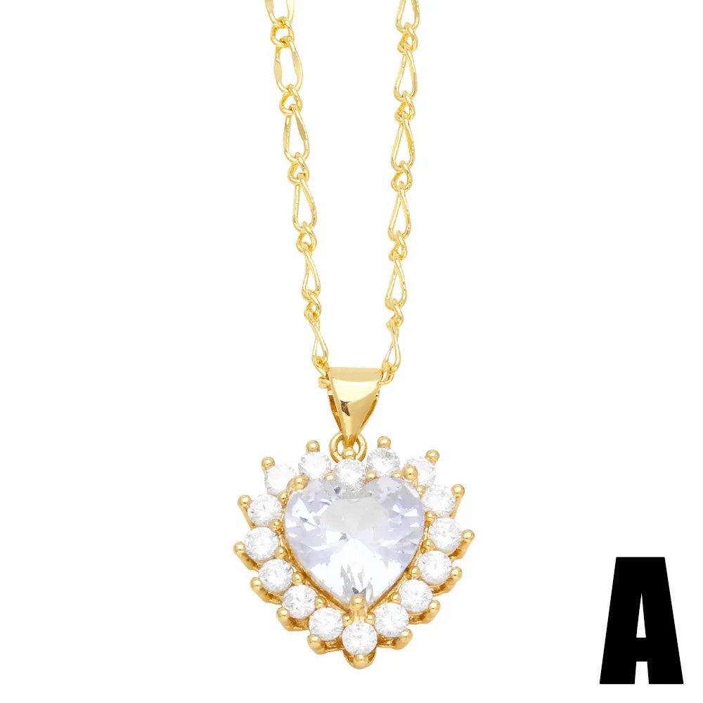 Elegant Heart Shape Stainless Steel Copper Plating Inlay Zircon 18K Gold Plated Pendant Necklace_colorza_3