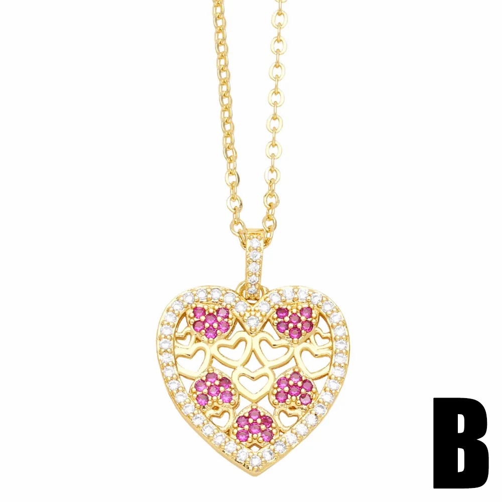 Elegant Heart Shape Stainless Steel Copper Plating Inlay Zircon 18K Gold Plated Pendant Necklace_colorza_4
