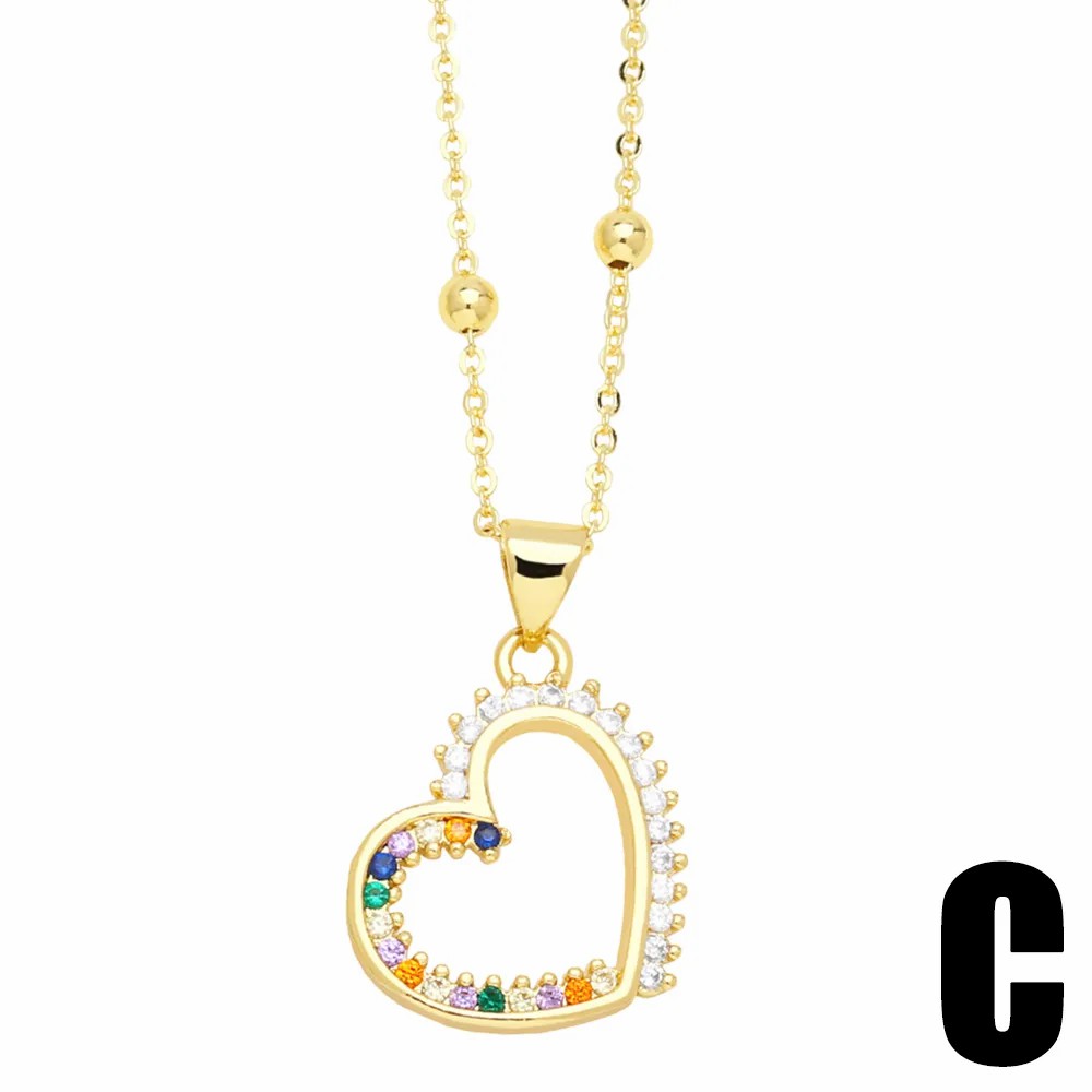 Elegant Heart Shape Stainless Steel Copper Plating Inlay Zircon 18K Gold Plated Pendant Necklace_colorza_5