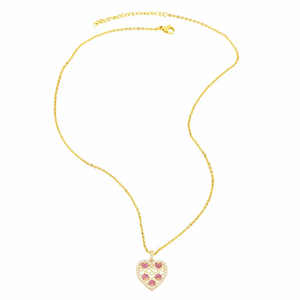 Elegant Heart Shape Stainless Steel Copper Plating Inlay Zircon 18K Gold Plated Pendant Necklace_colorza_6