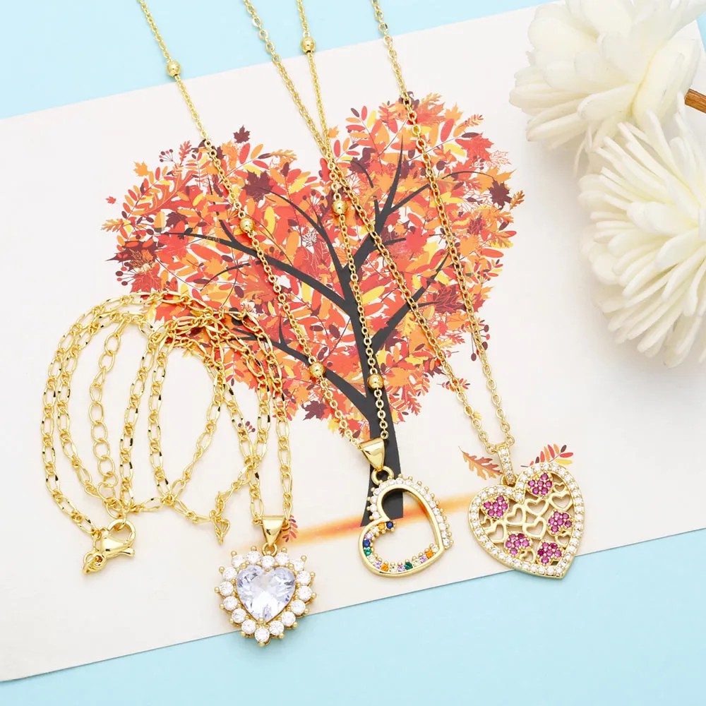 Elegant Heart Shape Stainless Steel Copper Plating Inlay Zircon 18K Gold Plated Pendant Necklace_colorza_7