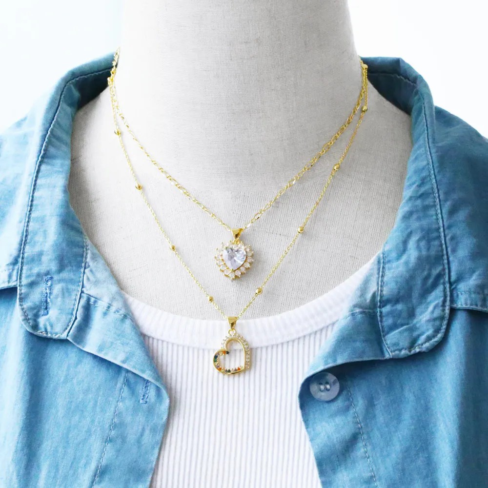 Elegant Heart Shape Stainless Steel Copper Plating Inlay Zircon 18K Gold Plated Pendant Necklace_colorza_8