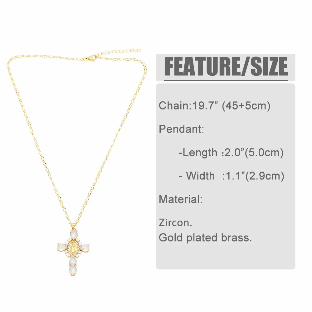 Artistic Human Cross Stainless Steel Copper Plating Inlay Zircon 18K Gold Plated Pendant Necklace_colorza_1