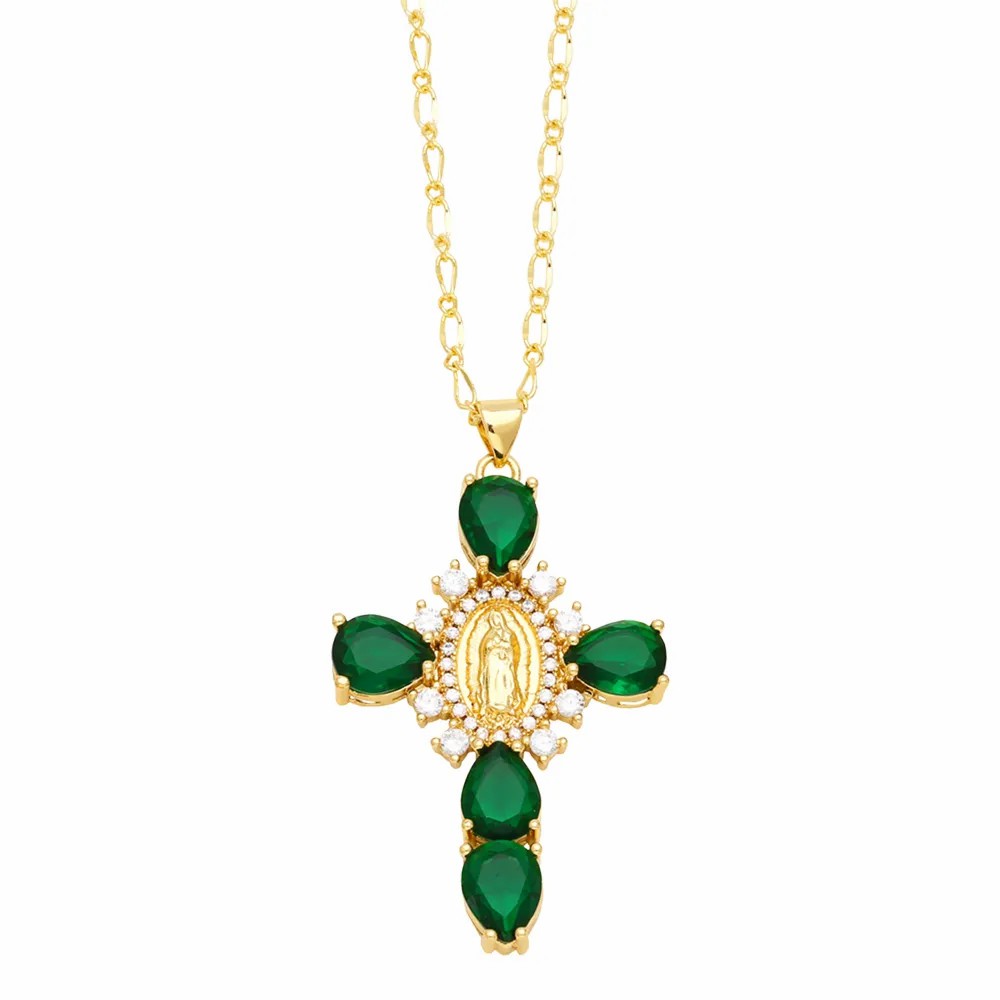 Artistic Human Cross Stainless Steel Copper Plating Inlay Zircon 18K Gold Plated Pendant Necklace_colorza_4