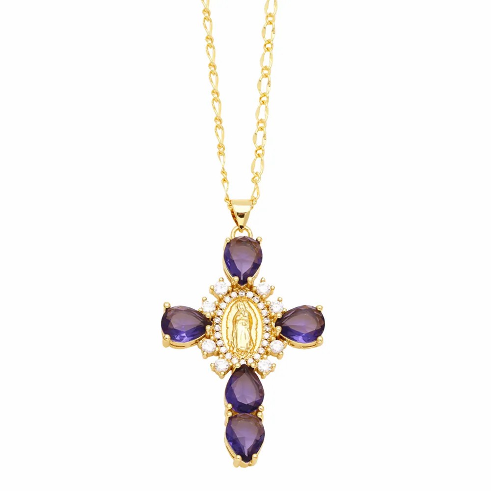 Artistic Human Cross Stainless Steel Copper Plating Inlay Zircon 18K Gold Plated Pendant Necklace_colorza_5