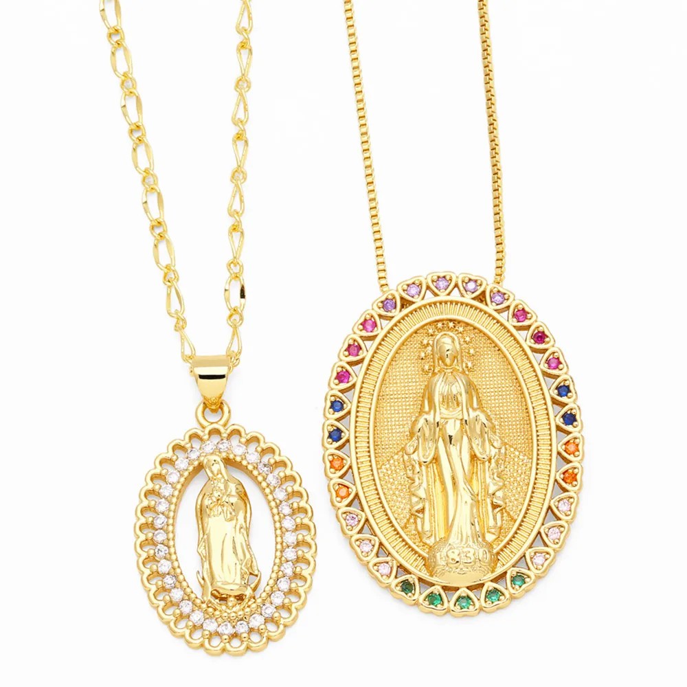 Hip-Hop Modern Style Human Faith Stainless Steel Copper Plating Inlay Zircon 18K Gold Plated Pendant Necklace_colorza_2