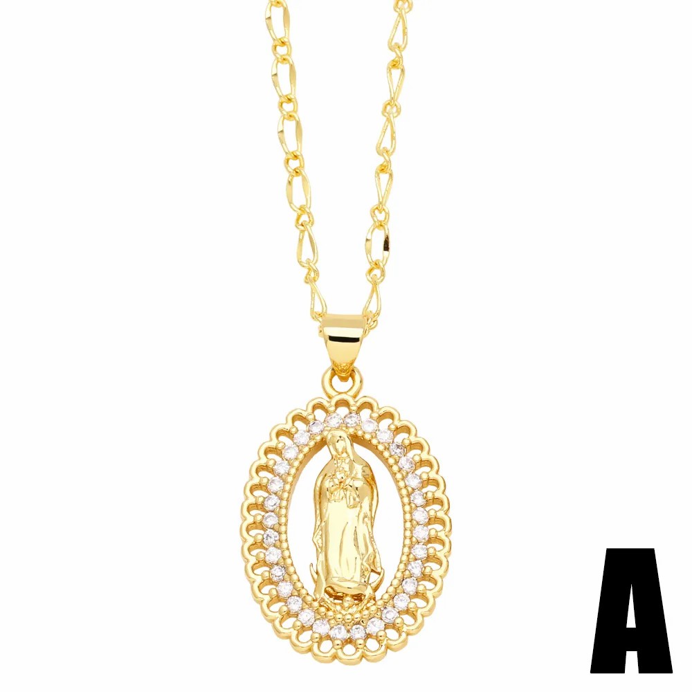 Hip-Hop Modern Style Human Faith Stainless Steel Copper Plating Inlay Zircon 18K Gold Plated Pendant Necklace_colorza_3