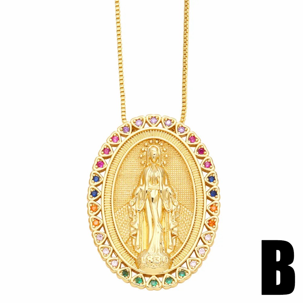 Hip-Hop Modern Style Human Faith Stainless Steel Copper Plating Inlay Zircon 18K Gold Plated Pendant Necklace_colorza_4