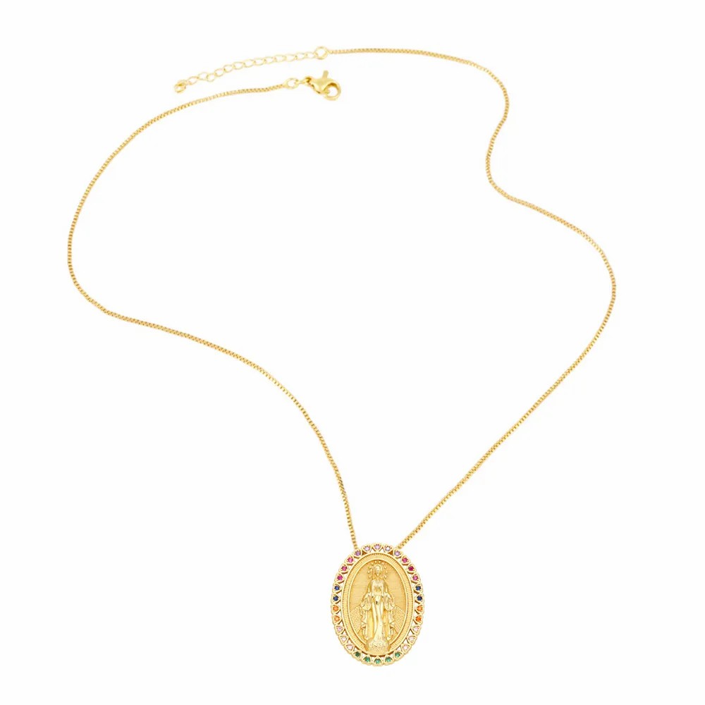Hip-Hop Modern Style Human Faith Stainless Steel Copper Plating Inlay Zircon 18K Gold Plated Pendant Necklace_colorza_5