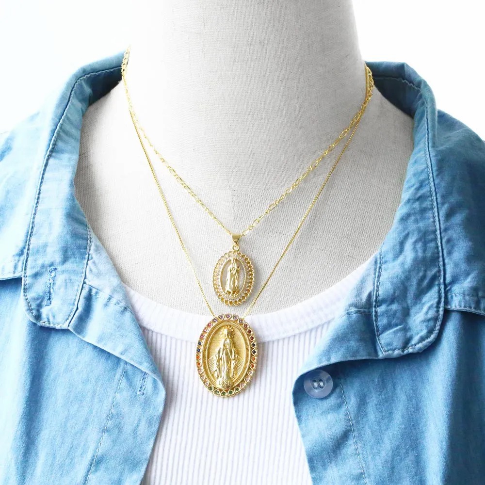 Hip-Hop Modern Style Human Faith Stainless Steel Copper Plating Inlay Zircon 18K Gold Plated Pendant Necklace_colorza_6