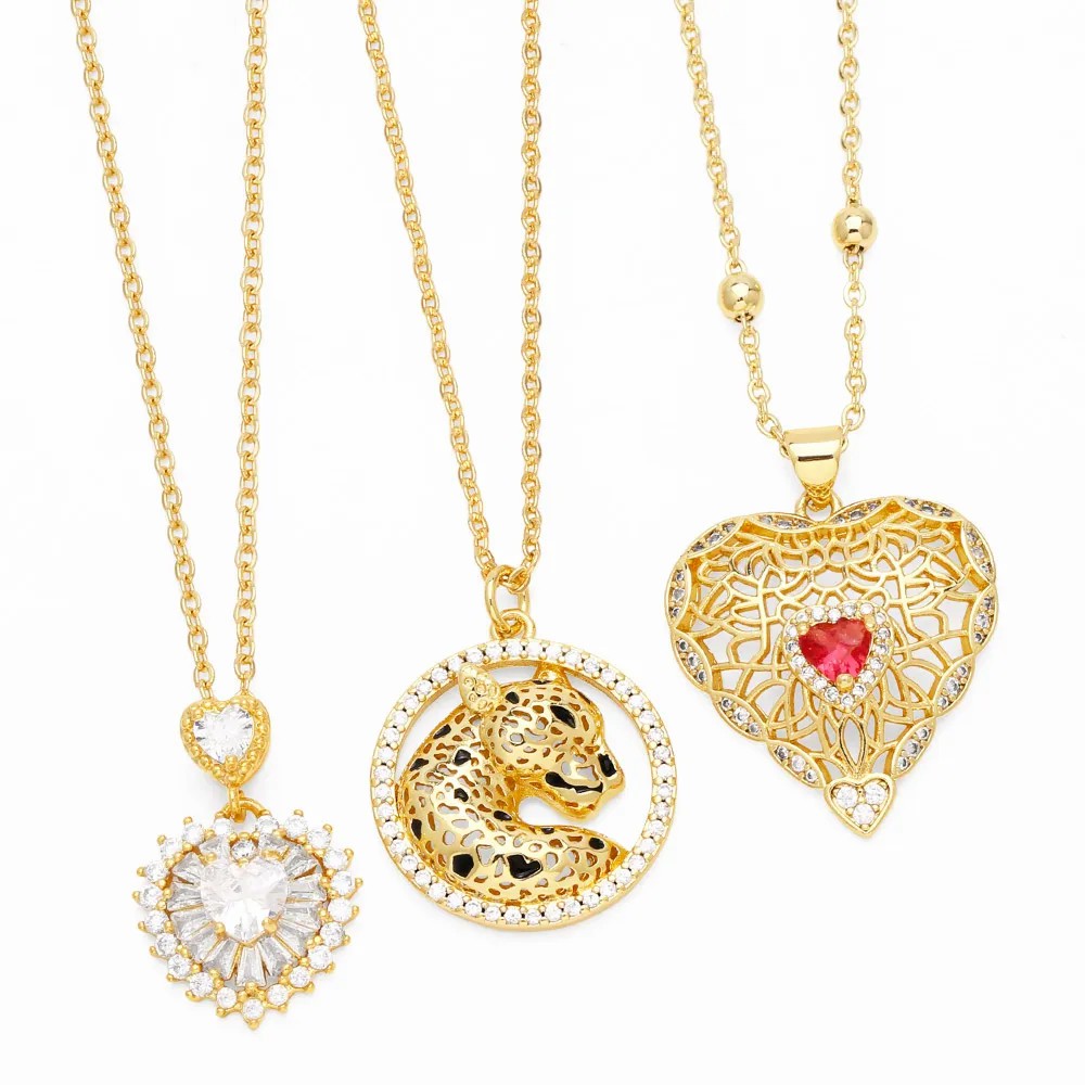 Hip-Hop Modern Style Animal Heart Shape Stainless Steel Copper Plating Inlay Zircon 18K Gold Plated Pendant Necklace_colorza_2