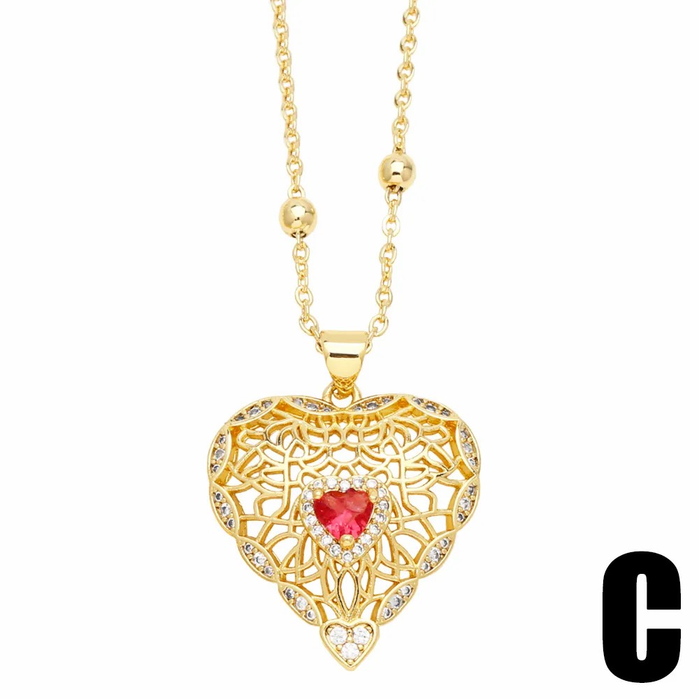 Hip-Hop Modern Style Animal Heart Shape Stainless Steel Copper Plating Inlay Zircon 18K Gold Plated Pendant Necklace_colorza_4