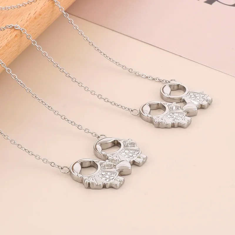 Cute Cartoon Character Stainless Steel Titanium Steel Plating Inlay Artificial Diamond 18K Gold Plated Pendant Necklace_colorza_4